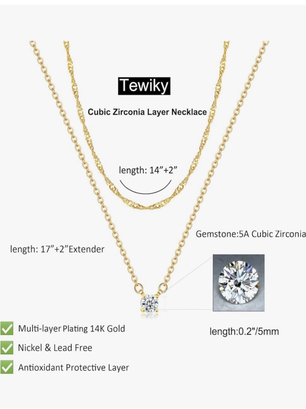 14k Gold Plated/Silver Cubic Zirconia Necklaces for Women, Simple CZ Necklace - Picture 2 of 6